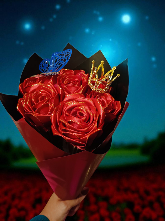 Bouquet de roses rouges en satin