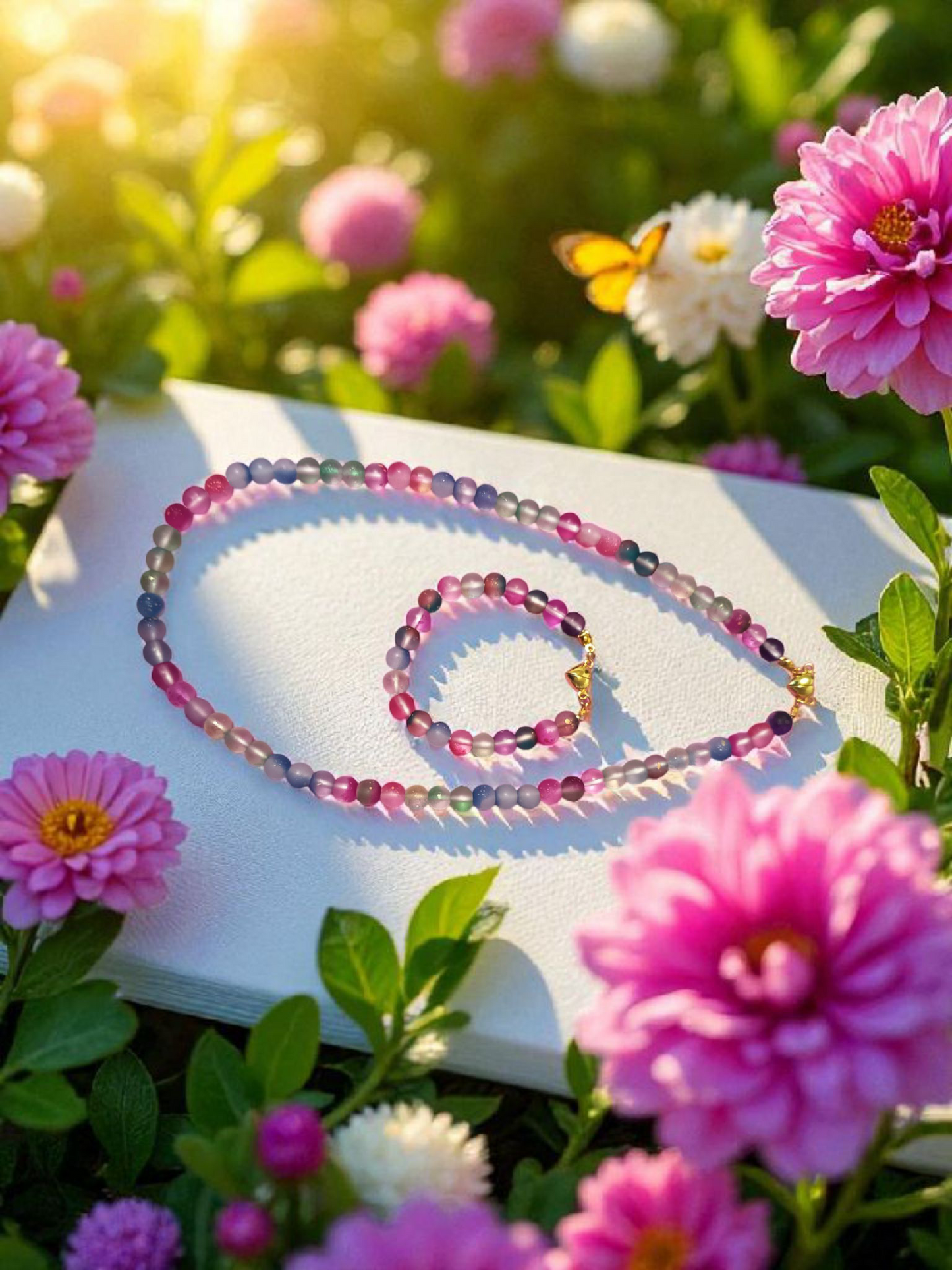 Ensemble Collier et bracelet en perle de verre